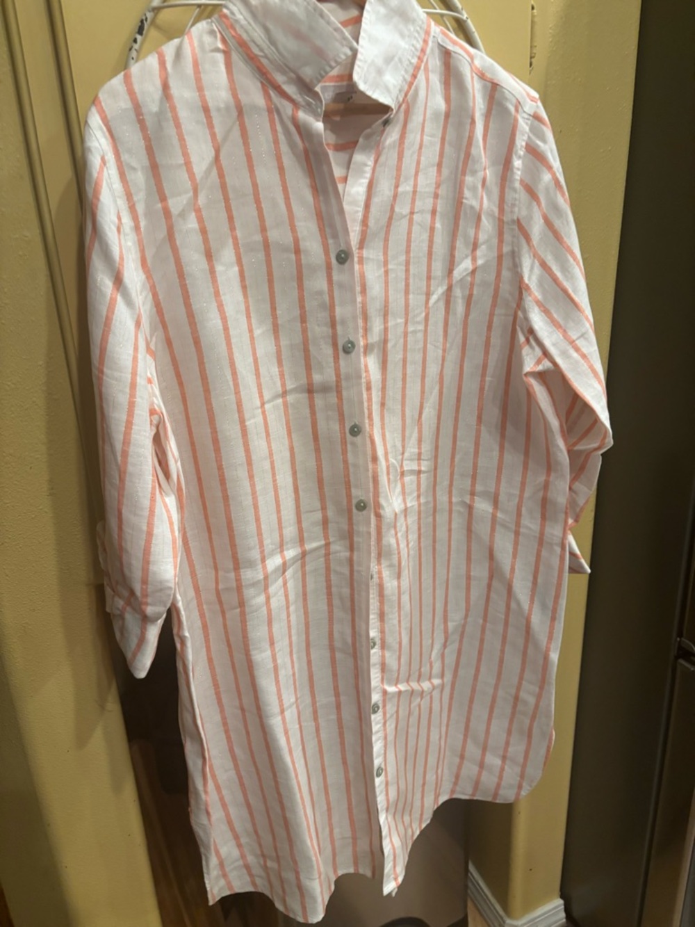 Chico's White Tunic with Coral Stripes